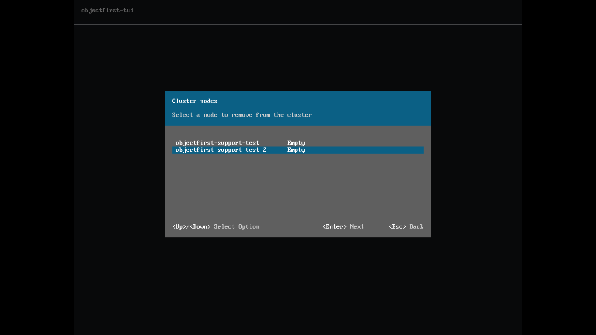 Select a node to be removed from the cluster.